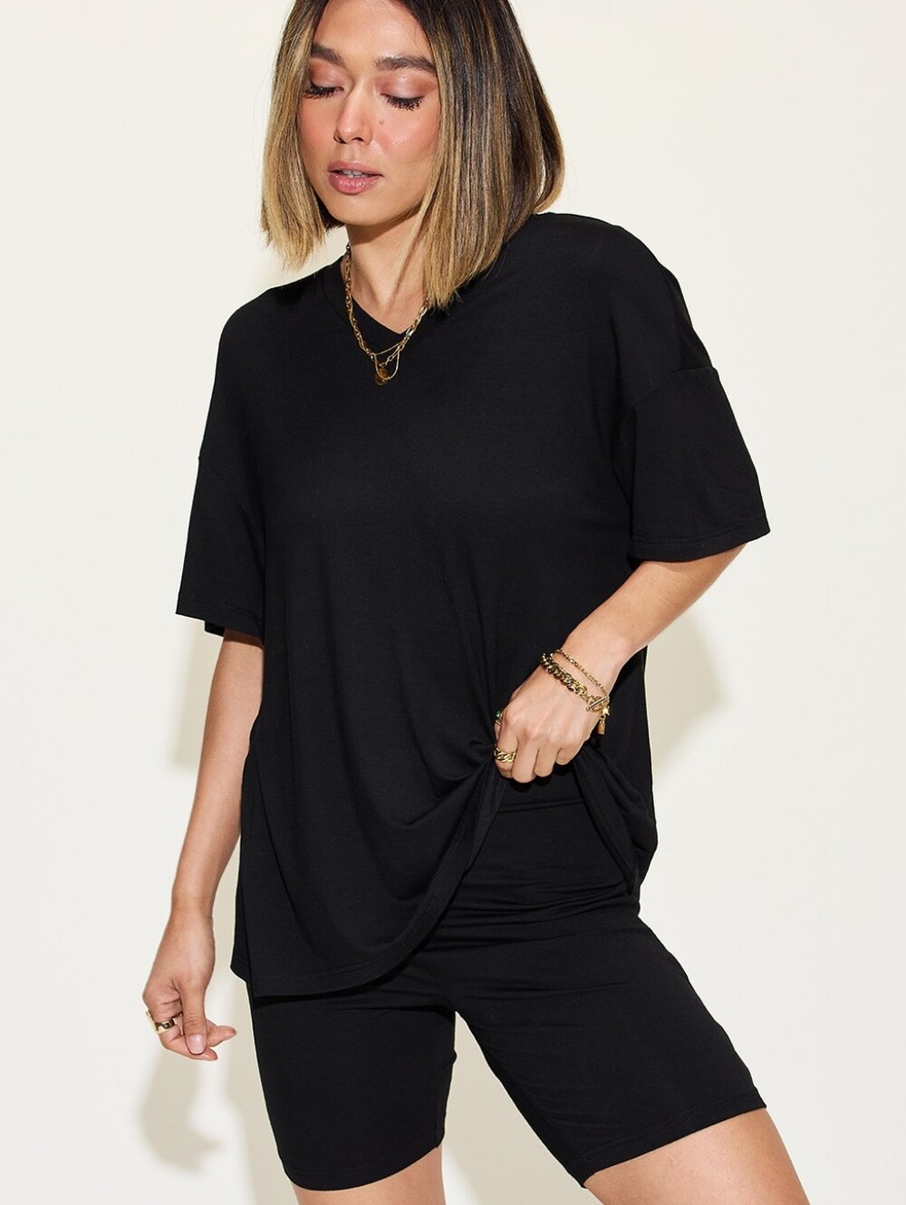 Easygoing V-Neck Shorts Set - Black